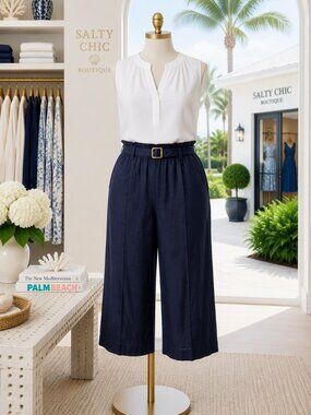 J. Jill Linen Cropped Belted Pants in Navy